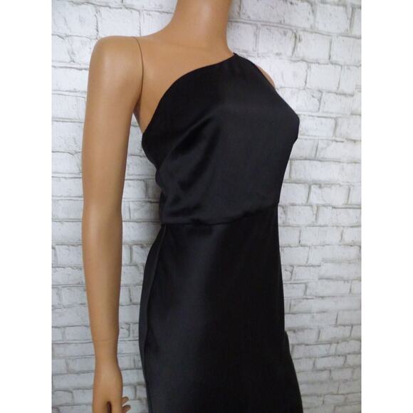 $248 BHLDN Dylan One Shoulder Satin Side Slit Gown in Black 12 NEW - Picture 6 of 13